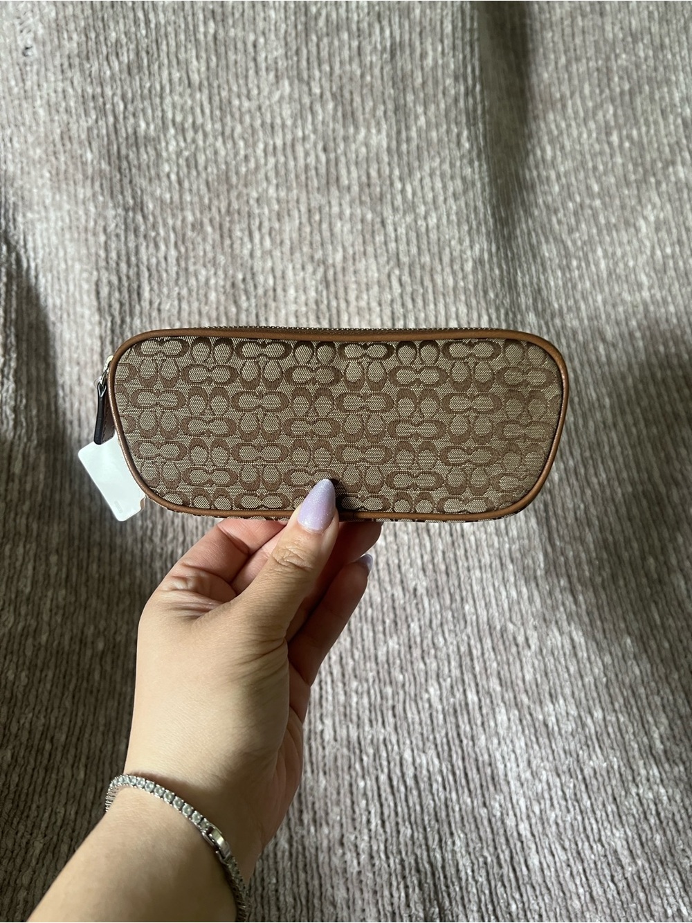 Coach Tan/Brown Signature Zip Sunglasses Case